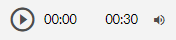 Na zrzucie ekranu przedstawiono ikonę włączenia odtwarzania filmu. W czarnym okręgu znajduje się czarny trójkąt równoramienny skierowany wierzchołkiem w prawą stronę. Po naciśnięciu ikony uruchamiany jest proces odtwarzania materiału dźwiękowego. Po prawej stronie znajduje się czas i pasek postępu nagrania.