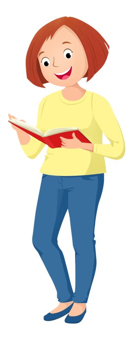 Ilustracja przedstawia nauczycielkę z książką 