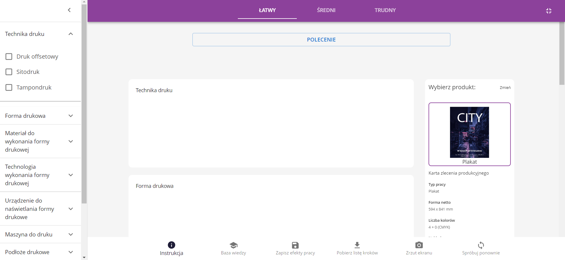 Widok ekranu programu ćwiczeniowego