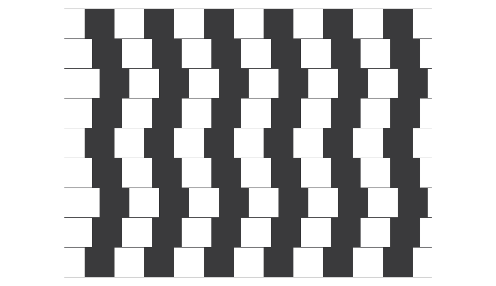 W galerii znajdują się przykłady obrazów, wprowadzających mózg w błąd. Na ilustracji znajdują się naprzemiennie czworokąty czarne i białe, przesunięte względem siebie. Czworokąty ułożone są w dziewięciu rzędach.