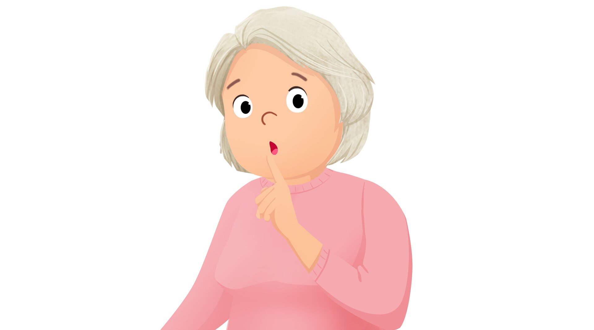 Na ilustracji znajduje się kobieta przykładająca palec do ust.