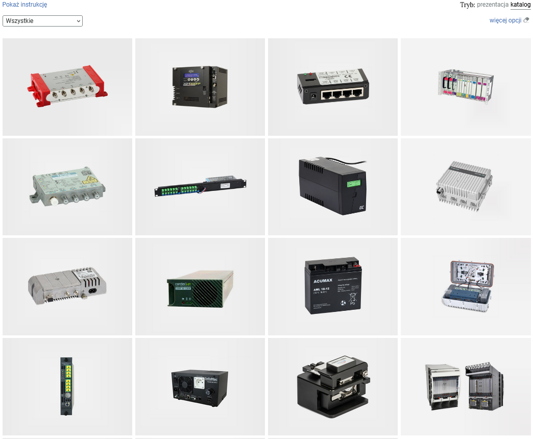 Ilustracja przedstawia przykładowy widok galerii zdjęć. Miniatury zdjęć zawartych w galerii ułożone są w kilku rzędach. 