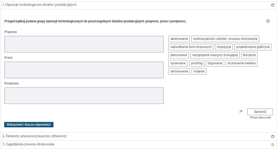 Grafika przedstawia widok jednego zadania z listy zadań w Interaktywnych Materiałach Sprawdzających.