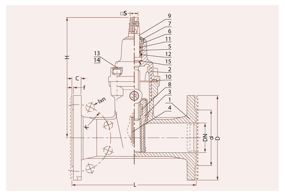 Rysunek zasuwy miękko uszczelnionej