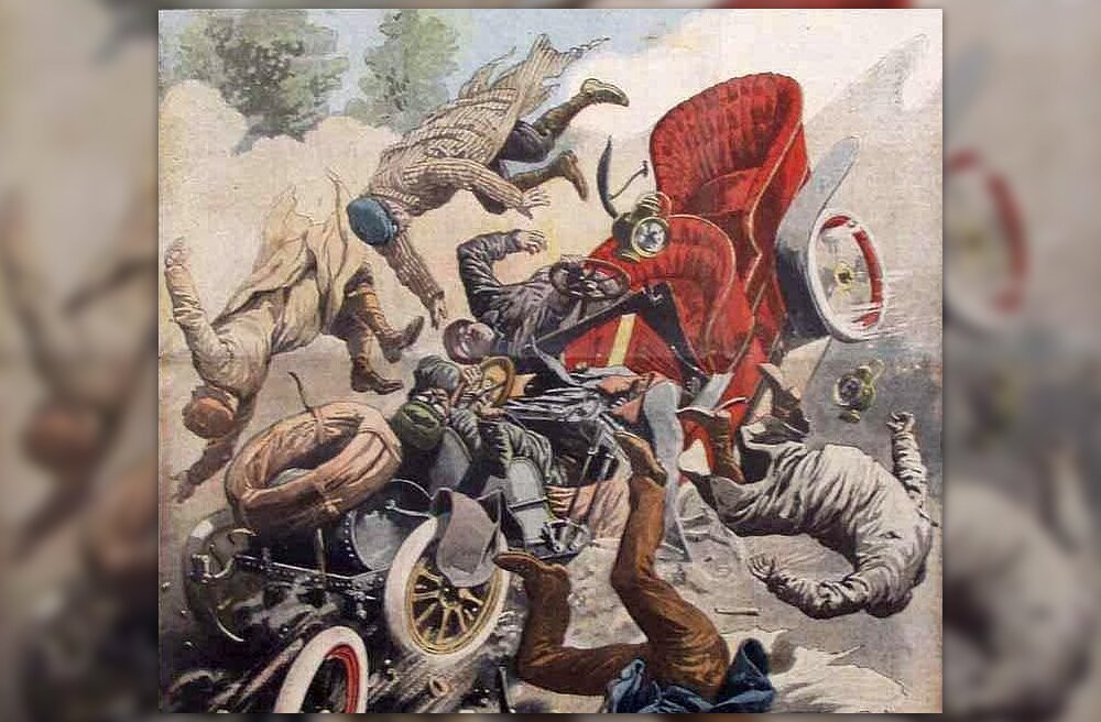 Ilustracja przedstawiająca wypadek samochodowy. Wersja alternatywna ćwiczenia: Przygotuj kilka pytań związanych z tematem lekcji i zadaj je koledze lub koleżance.