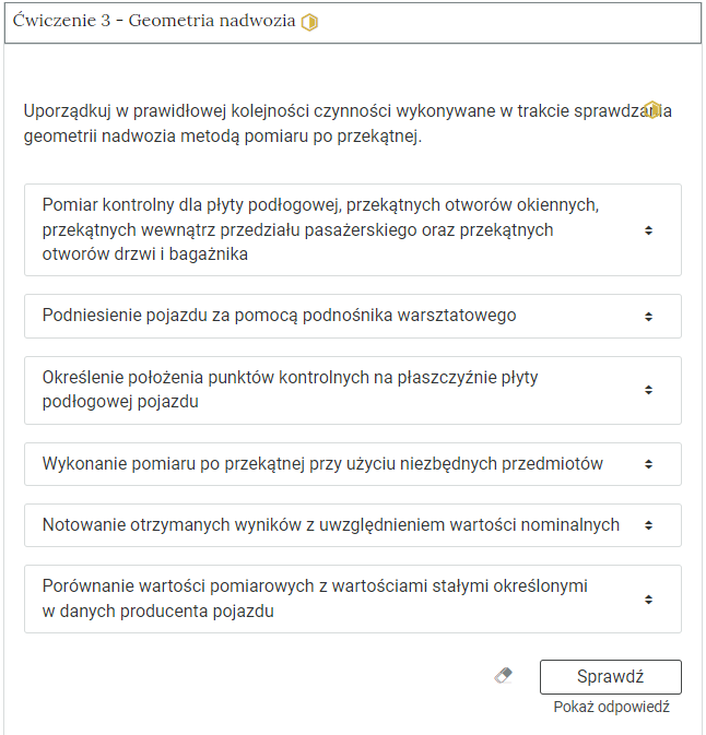 Przykładowy wygląd rozwiniętej zakładki z ćwiczeniem w interaktywnych materiałach sprawdzających.
