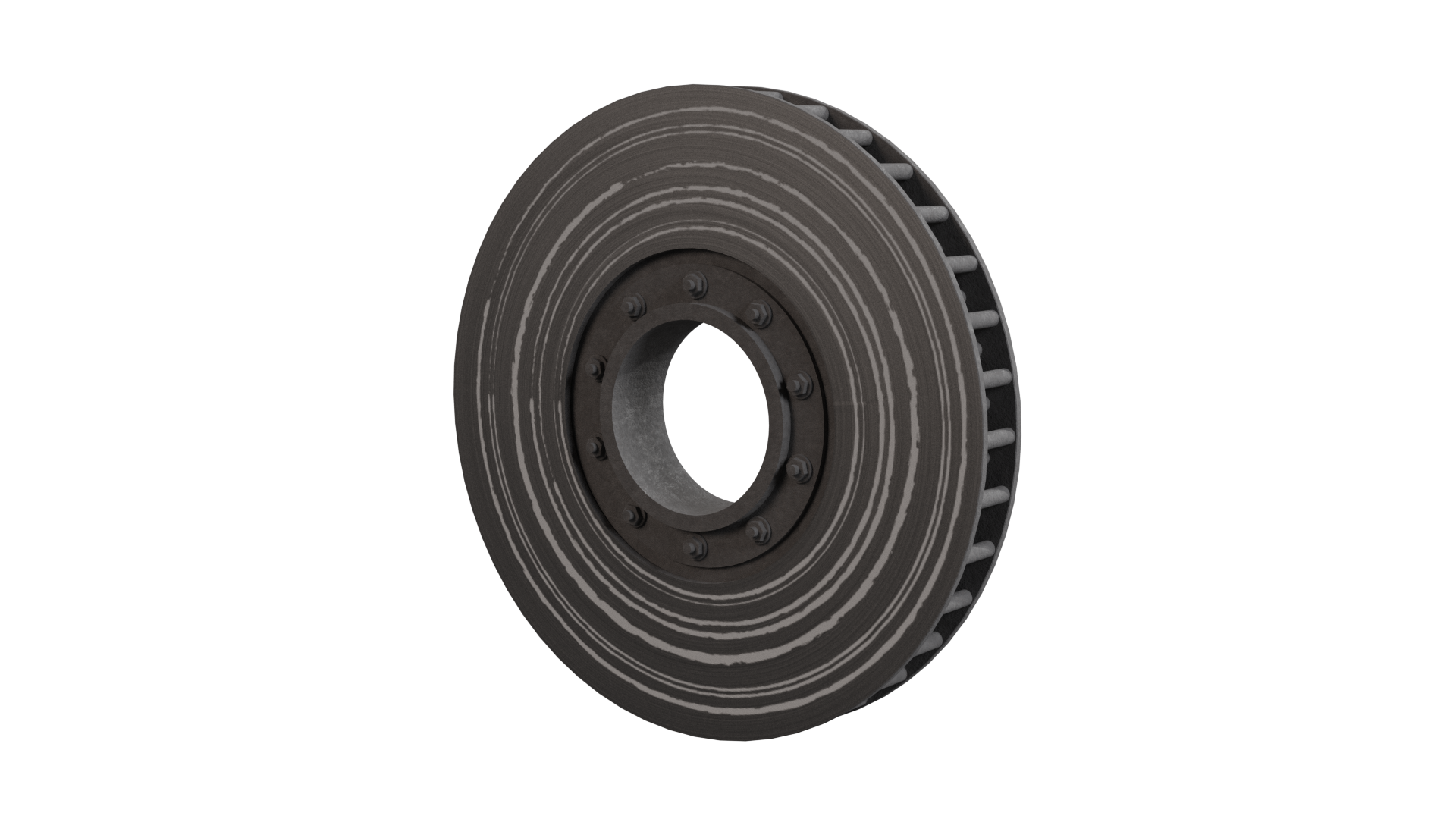 Ilustracja przedstawia nierównomierne zużycie powierzchni ciernej tarczy hamulcowej. Objawia się to licznymi, i głębokimi rysami na powierzchni tarczy hamulcowej.