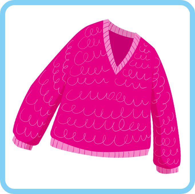 Ilustracja przedstawia różowy sweter