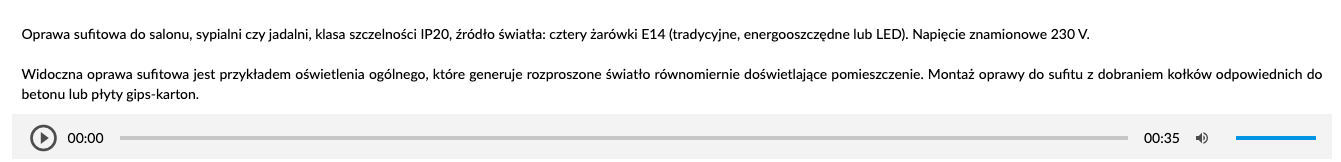 Panel umożliwiający użytkownikowi odsłuchanie opisu dołączonego do grafiki. Po naciśnięciu trójkąta nagranie się odtworzy. Aby je zatrzymać należy nacisnąć dwie pionowe kreski.