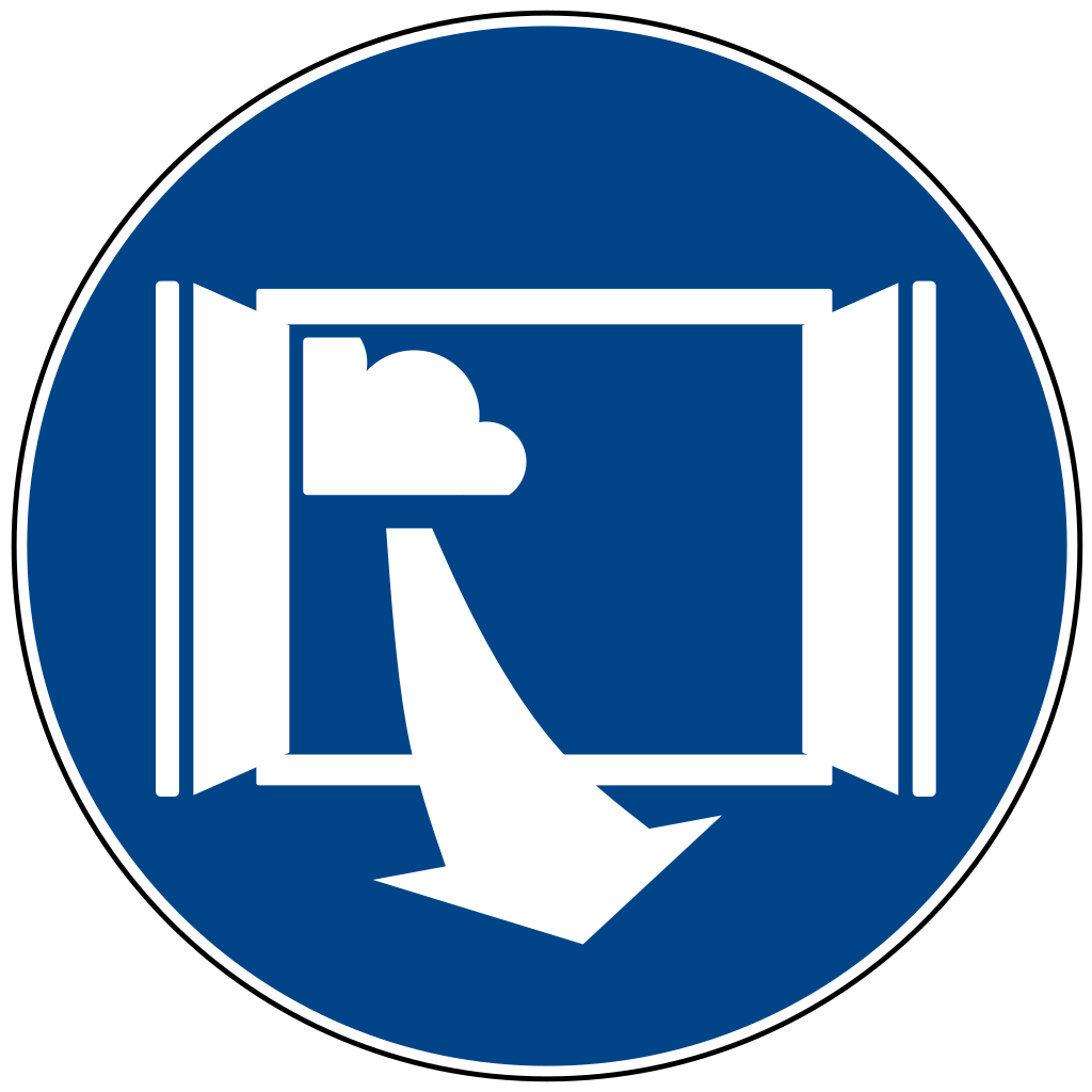 Piktogram: Wietrz pomieszczenie w czasie epidemii covid‑19, 2020
