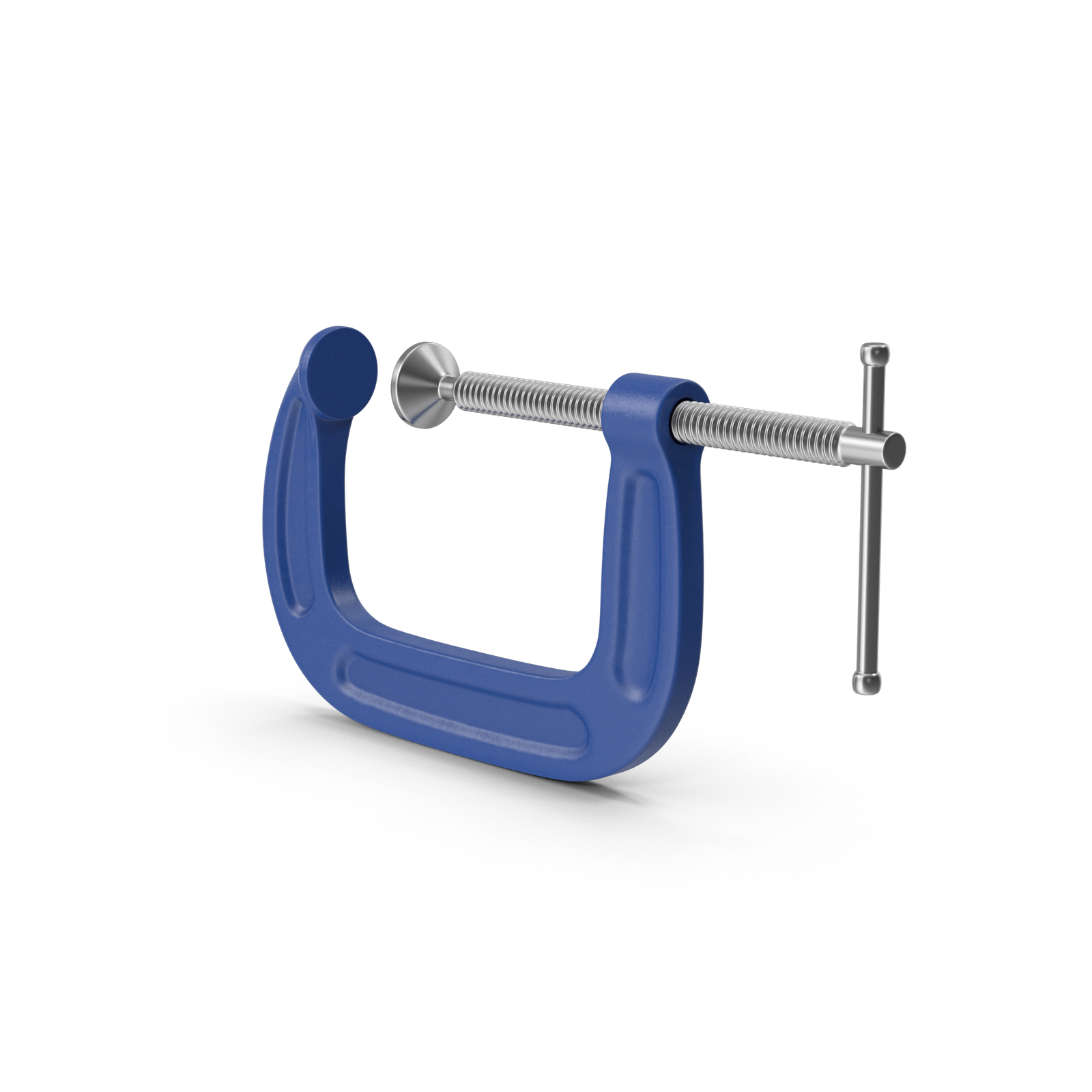 Ilustracja przedstawia metalową belkę wygiętą w kształt litery U. W górnej części belki zamontowano długą śrubę, której skręcanie powoduje ściskanie przedmiotu. 