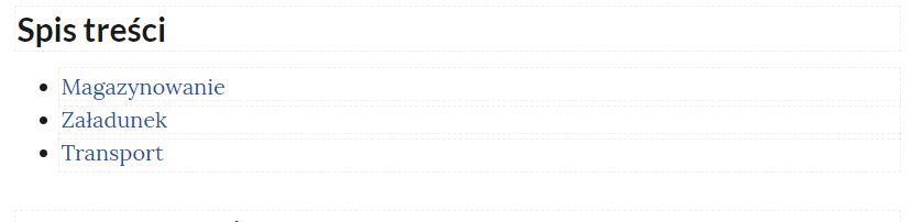 Przykładowy wygląd Spisu treści infografiki