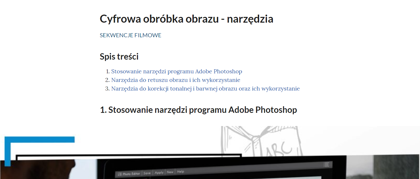 Widok spisu treści sekwencji filmowych