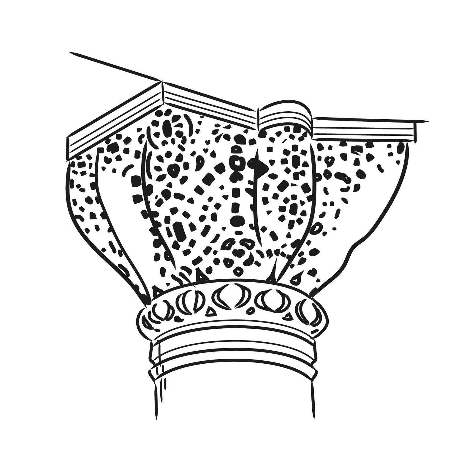 Czarno‑biała ilustracja przedstawia głowicę koszową bez nasadnika, o kształcie przypominającego ściętego stożka u miejscu styku głowicy z kolumną. Głowica ma ażurową konstrukcję składającą się z wielu kropek i kwadratów.