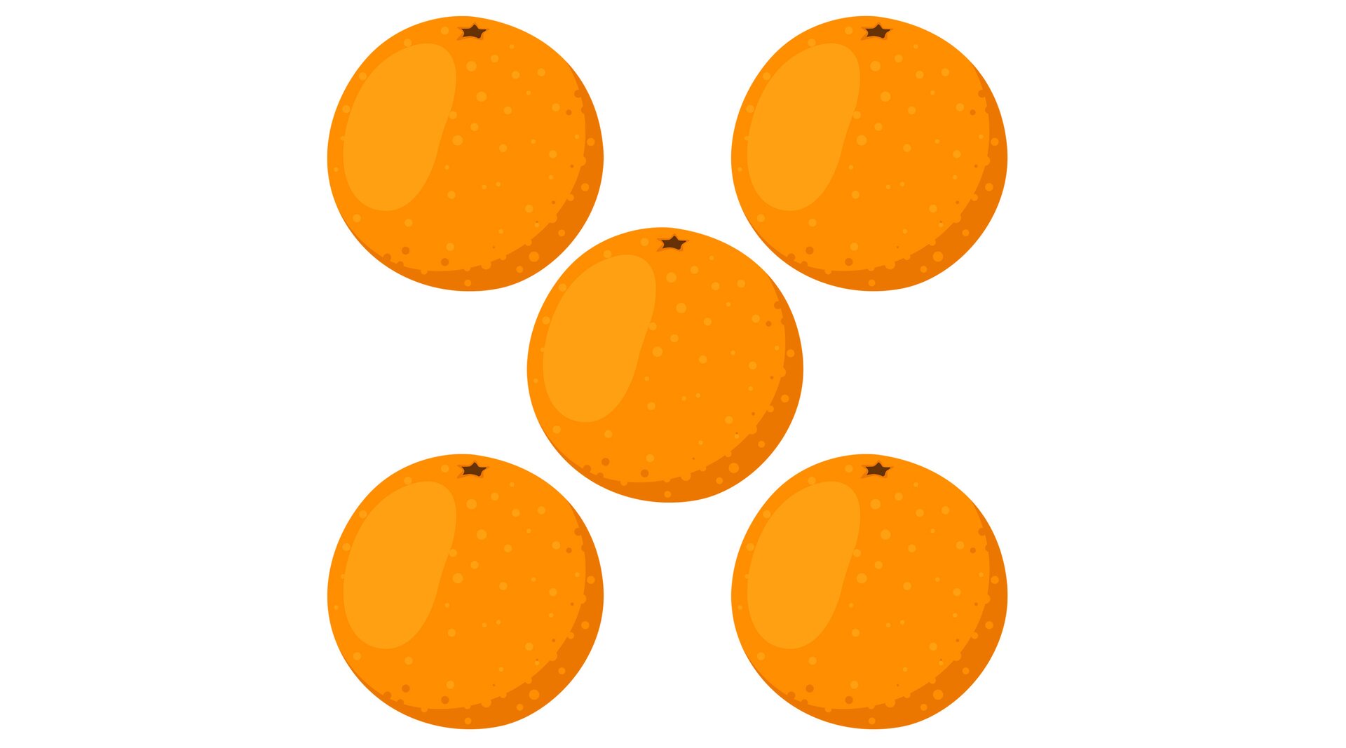 Na ilustracji znajduje się pięć pomarańcz.