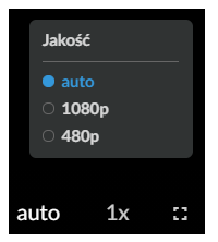 Grafika przedstawia element w oknie wyświetlanego filmu, odpowiedzialny za zmianę jakości graficznej filmu. Dostępne opcje to: auto, 1080p, 480p.