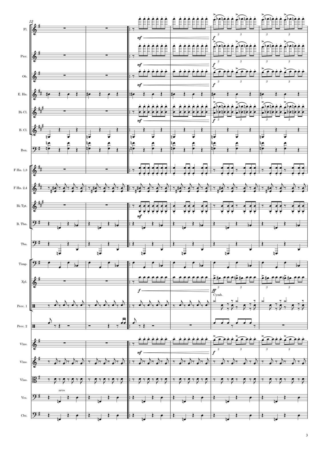 Ilustracja przedstawia stronę numer 3 z partytury „Taniec z szablami” Arama Chaczaturiana.