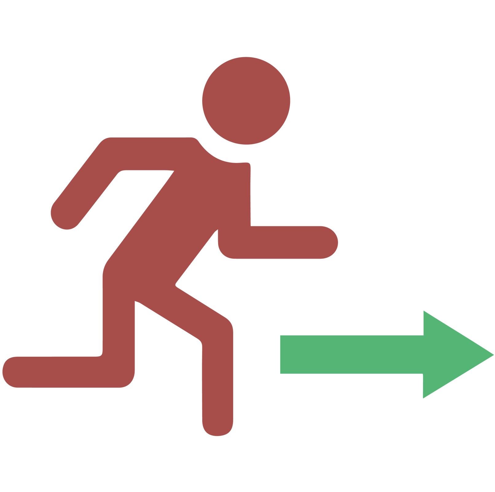 Kliknij, aby powiększyć Ilustracja przedstawia brązową postać w ruchu i zieloną strzałkę w prawo.