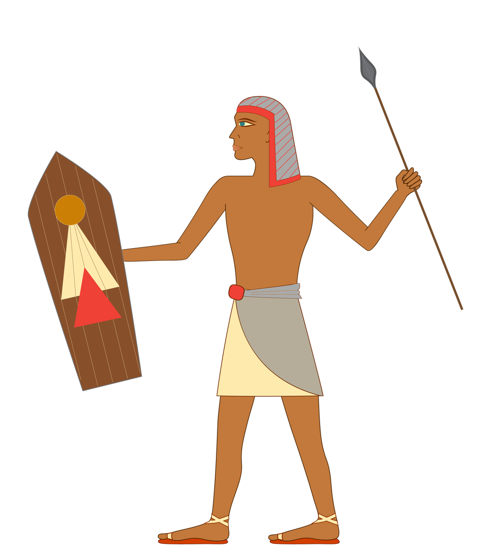 lustracja przedstawia żołnierza ukazanego z profilu. Na głowie nosi chustę, na biodrach tunikę, na nogach sandały. W prawej dłoni trzyma pięciokątną tarczę z trójkątnym wykończeniem u góry, ozdobioną geometrycznymi kształtami w postaci dwóch trójkątów i okręgu, nałożonych na siebie. W lewej dłoni dzierży włócznię.