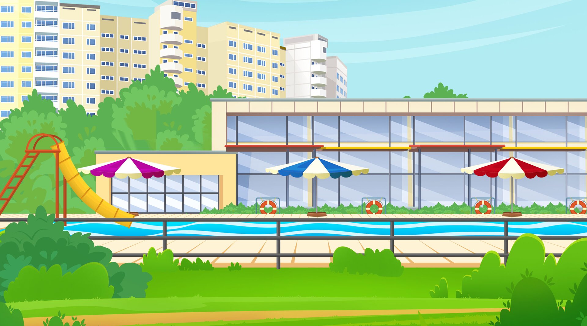 Na ilustracji znajduje się pływalnia.