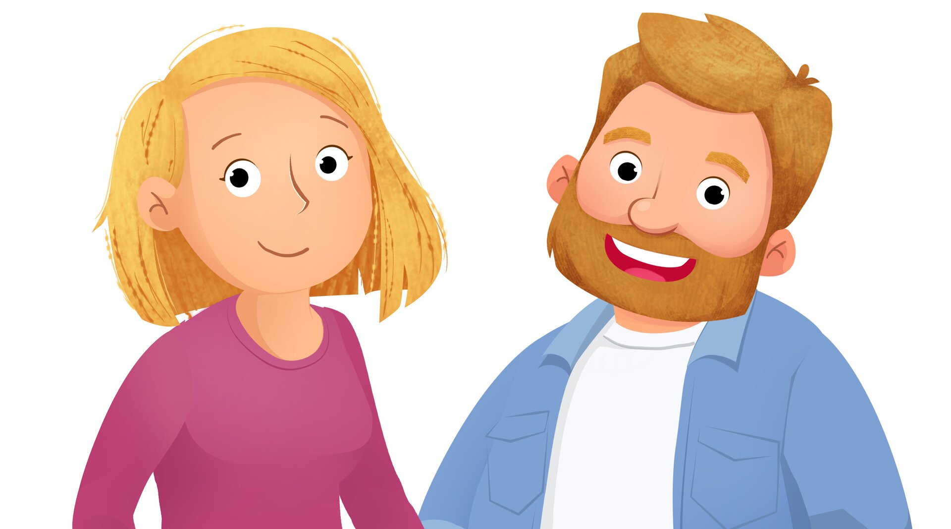 Ilustracja przedstawia uśmiechniętych mamę i tatę