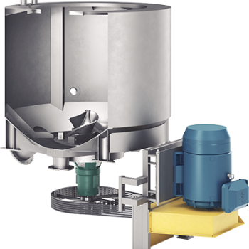 Zdjęcie przedstawia rozwłókniacz wirowy z wirnikiem pionowym. Widoczne jest urządzenie w przekroju. Widać bęben urządzenia z wirnikiem.