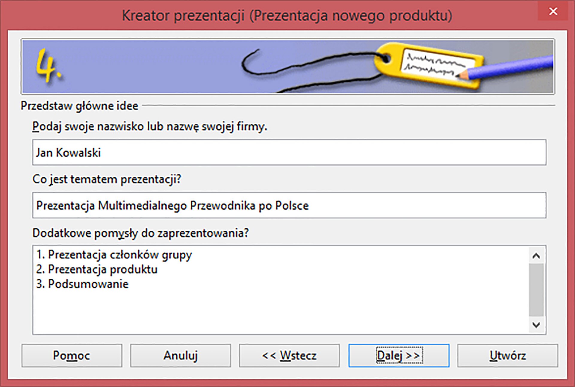 Widok okna kreatora prezentacji - strona 4