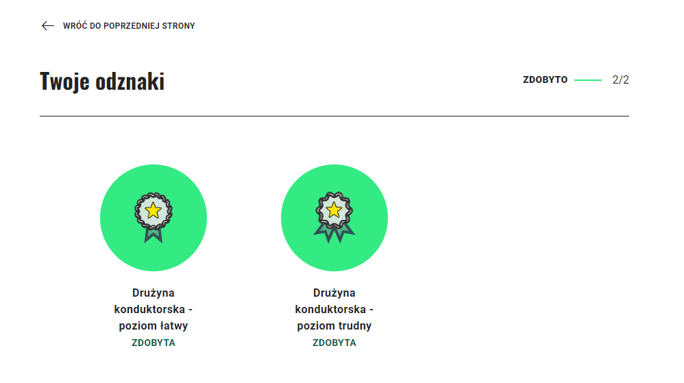 Przykładowe odznaki w grze