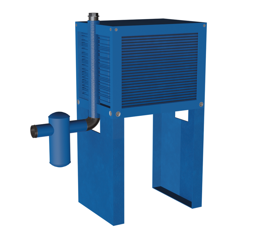 Na ilustracji widoczna chłodnia. Ma postać szafki z wentylacją. Z prawego boku odchodzi rura.