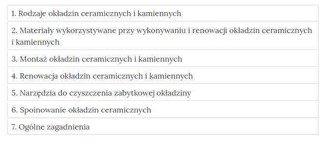 Przykładowy wygląd zakładek zawierających interaktywne materiały sprawdzające
