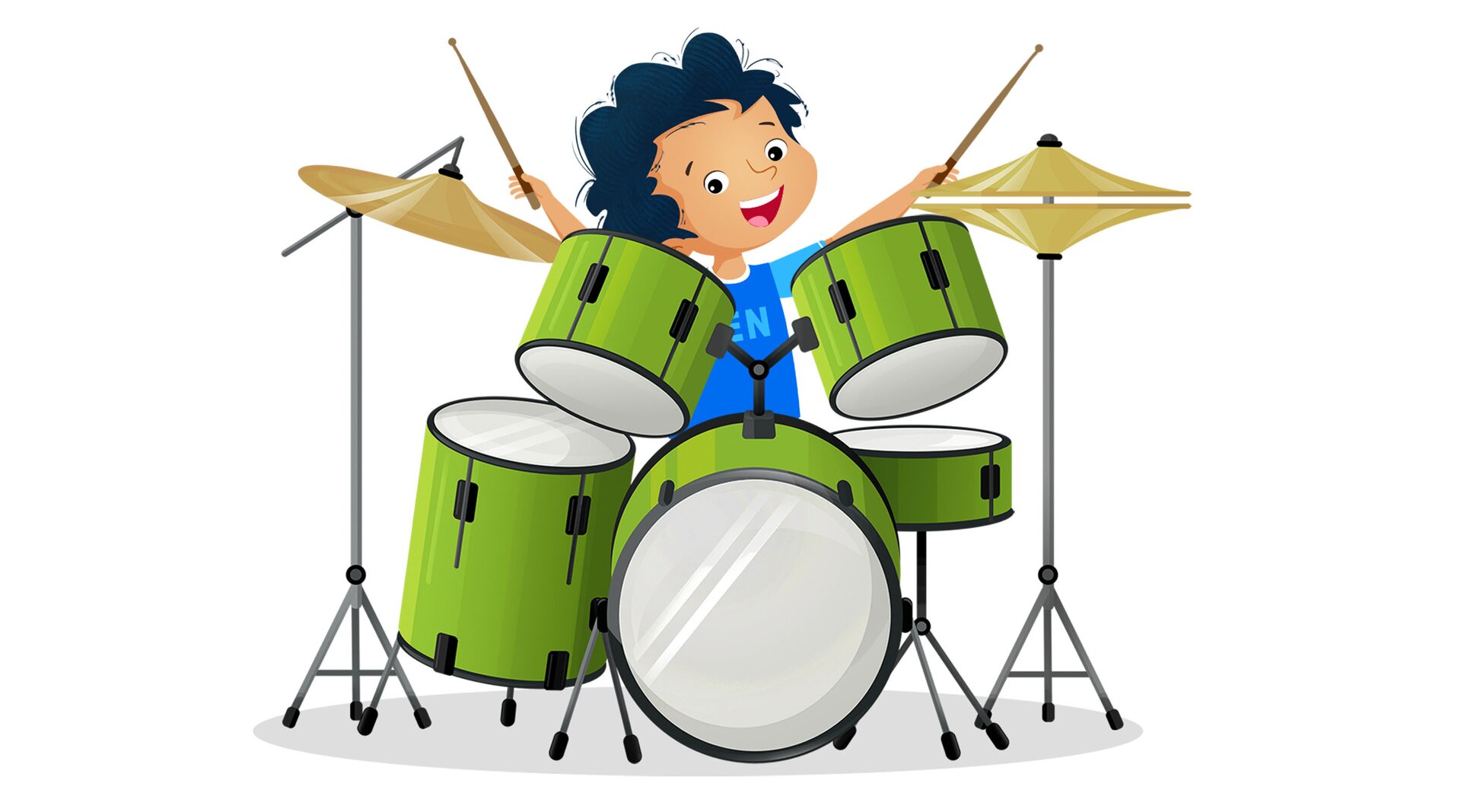 Na ilustracji znajduje się Ben, który gra na perkusji.