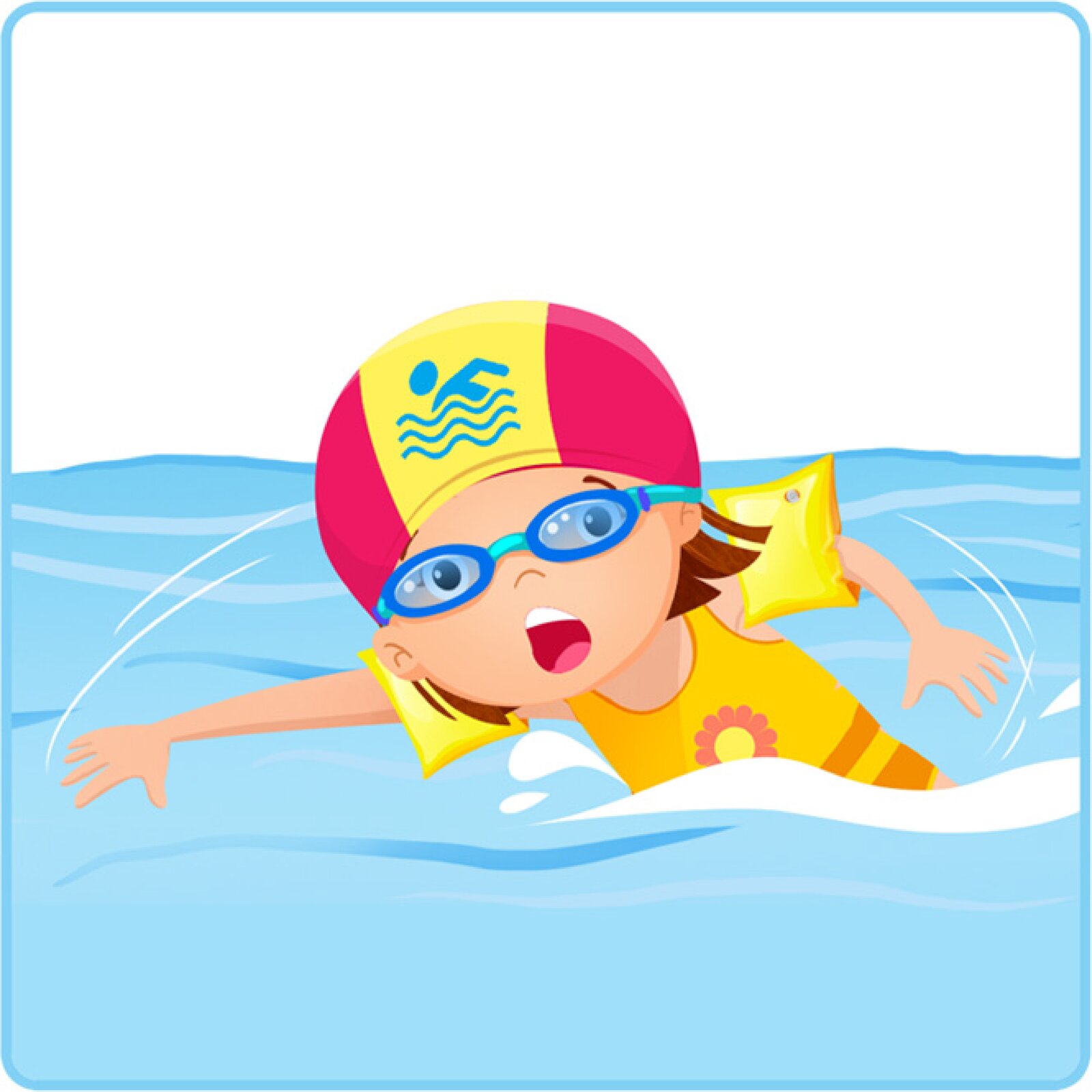 Ilustracja przedstawia dziewczynkę w czepku ,okularach i rękawkach.