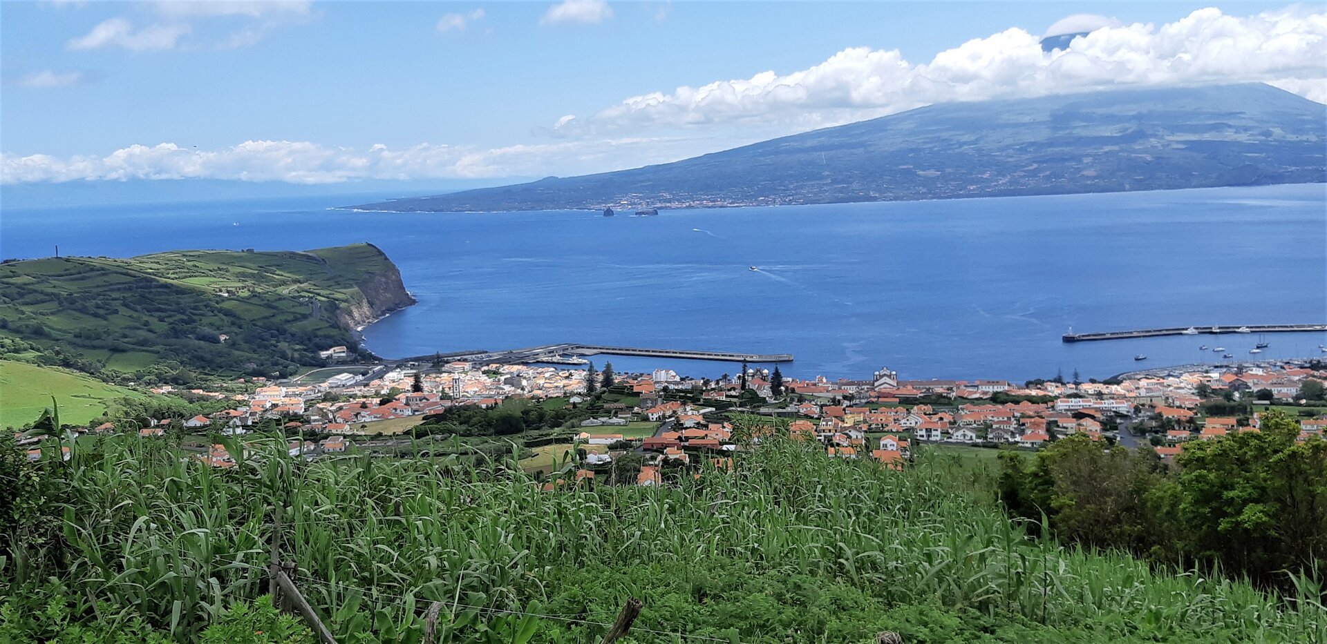 Ilustracja poglądowa przedstawia widok terenu położonego nad wodą. Temperatura powietrza terenów położonych blisko dużych zbiorników wodnych podlega stosunkowo małym wahaniom. Wynika to z relatywnie dużej wartości ciepła właściwego wody.