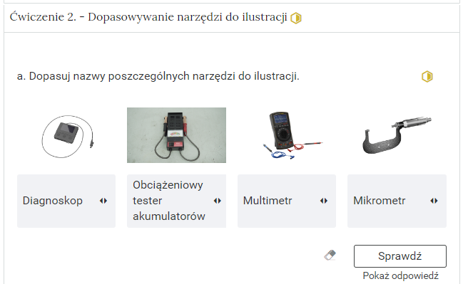 Przykładowy widok zadania typu "dopasuj elementy".