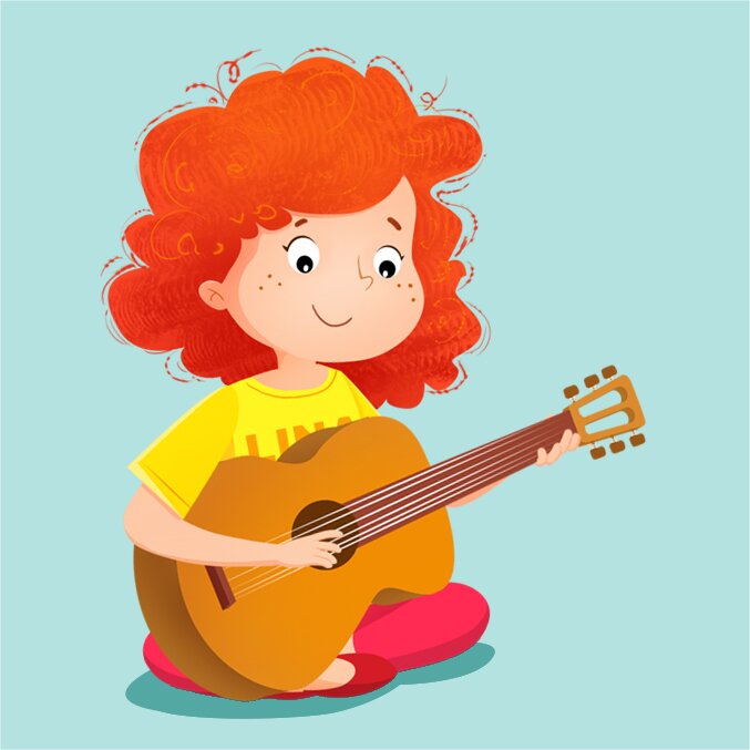 Ilustracja przedstawia Linę, która gra na gitarze.