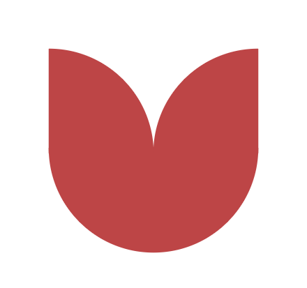 Ilustracja przedstawia niedokończony rysunek tulipana. Widoczna jest figura z dolnej połowy czerwonego koła, do której dołączone są dwie ćwiartki koła odwrócone na zewnątrz tworząc płatki kwiatu.