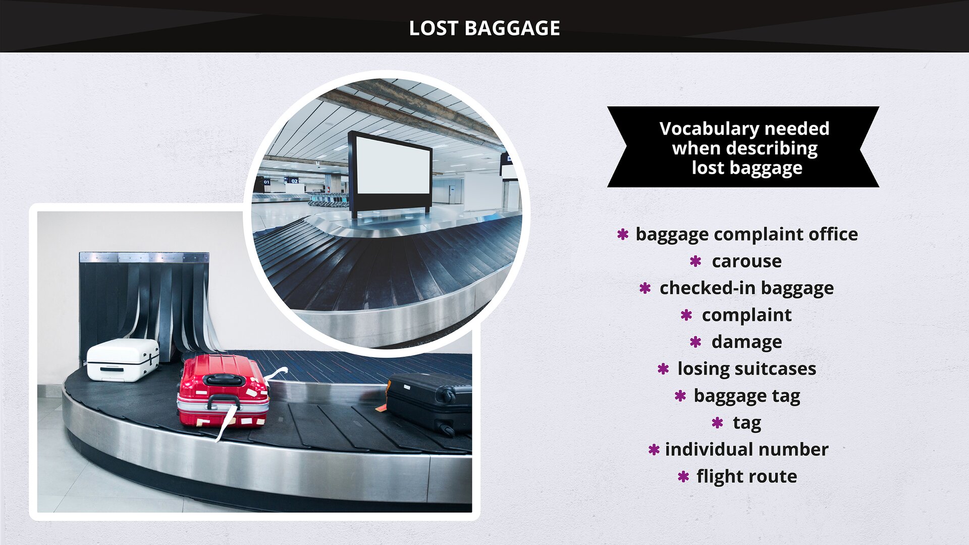 The image presents a conveyor carrying baggage. Grafika przedstawia taśmociąg i przejeżdżające na nim bagaże.