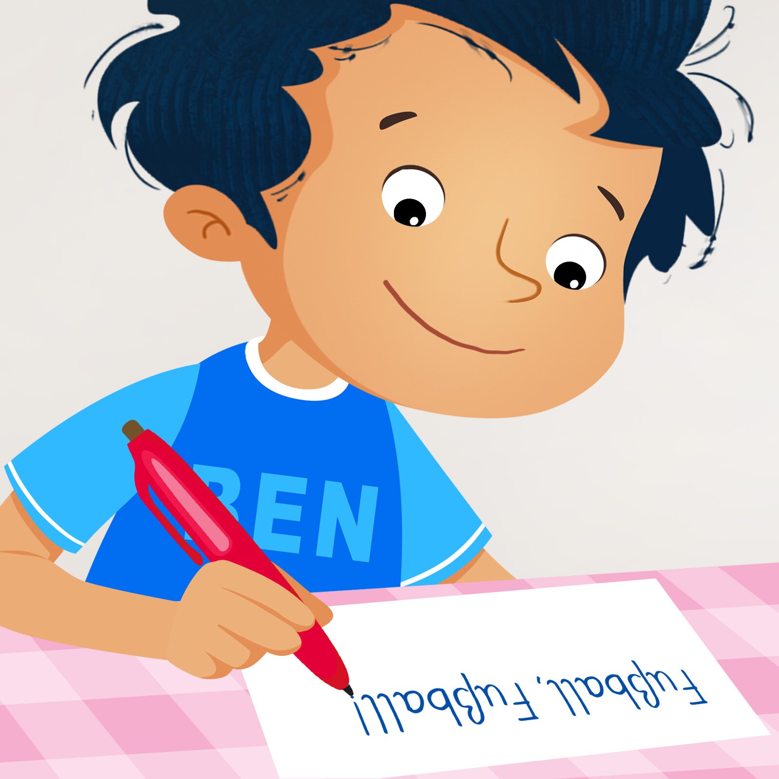 Ilustracja przedstawia Bena piszącego wierszyk.