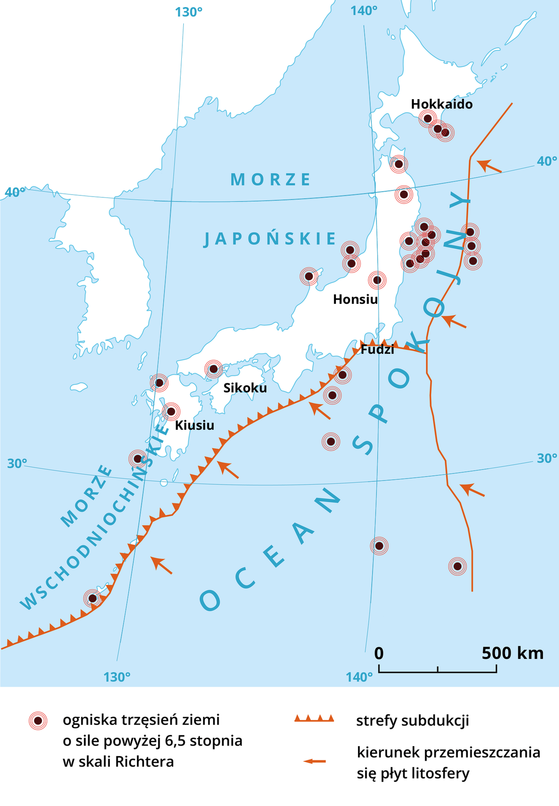 Położenie Japonii na granicy płyt litosfery - Zintegrowana Platforma