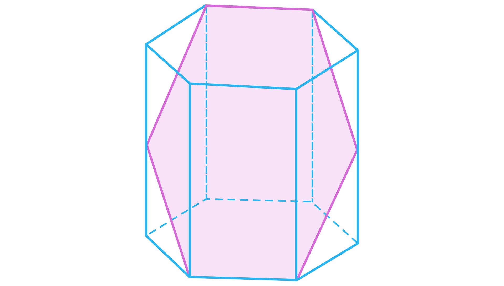 Na ilustracji przedstawiono graniastosłup prawidłowy sześciokątny, o podstawie dolnej oznaczonej wielkimi literami alfabetu od A do F. Podstawę górną oznaczono wielkimi literami alfabetu z indeksem prim. Odpowiednio nad wierzchołkiem A znajduje się wierzchołek A prim i tak dalej. W graniastosłupie połączono następujące punkty. Wierzchołek B z wierzchołkiem C, wierzchołek C z punktem G stanowiącym jedną drugą długości krawędzi DD', punkt G z wierzchołkiem E prim, wierzchołek E prim z wierzchołkiem F prim, wierzchołek F prim z punktem H, stanowiącym jedną drugą długości krawędzi bocznej AA'. Punkt H z wierzchołkiem B. Po połączeniu punktów powstała płaszczyzna przecięcia graniastosłupa.