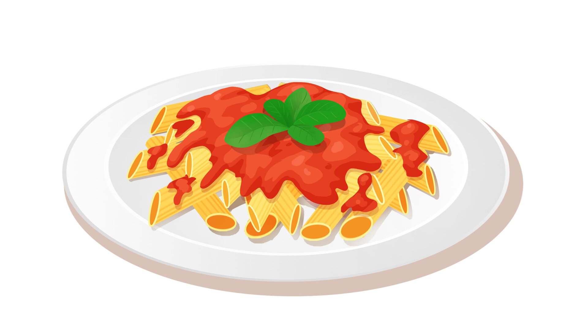 Ilustracja przedstawia makaron z sosem pomidorowym