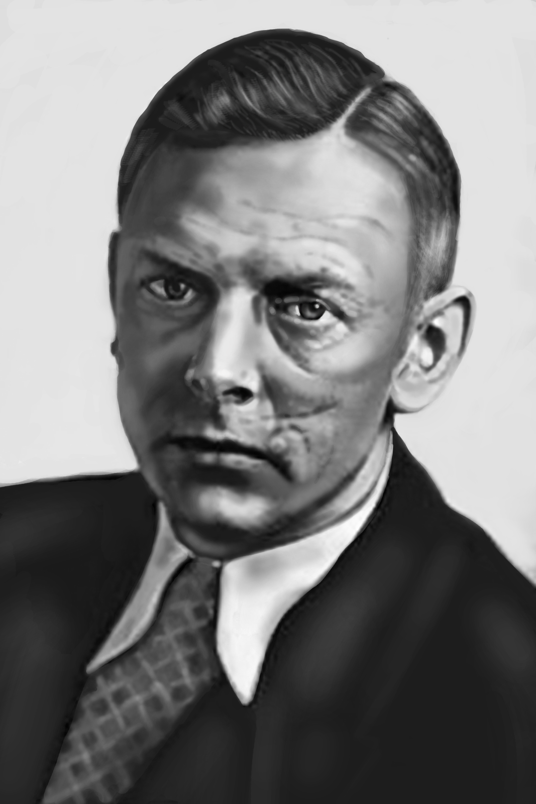 Czarnobiałe malowidło wykonane na bazie fotografii Adolfa Butenandta