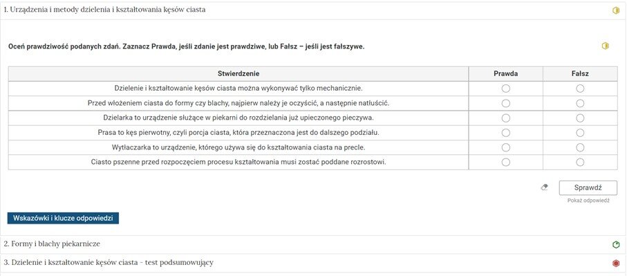 Grafika przedstawia widok pojedynczego zadania z interaktywnego materiału sprawdzającego, na prawo od nazwy zadania widnieje ikonka informująca o poziomie trudności zadania.