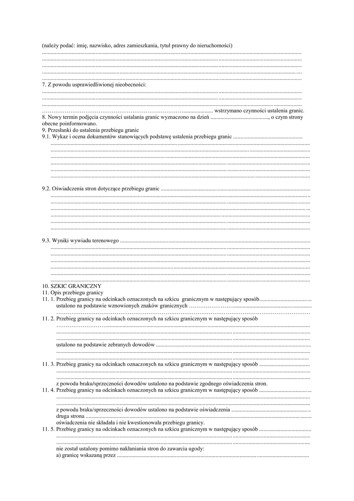 Grafika przedstawia drugą stronę protokołu zawierającą kolejne jego punkty, od siódmego do częściowo jedenastego.