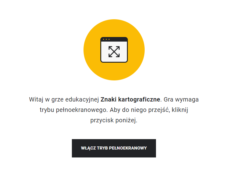 Przykładowy widok z instrukcją uruchomienia trybu pełnoekranowego