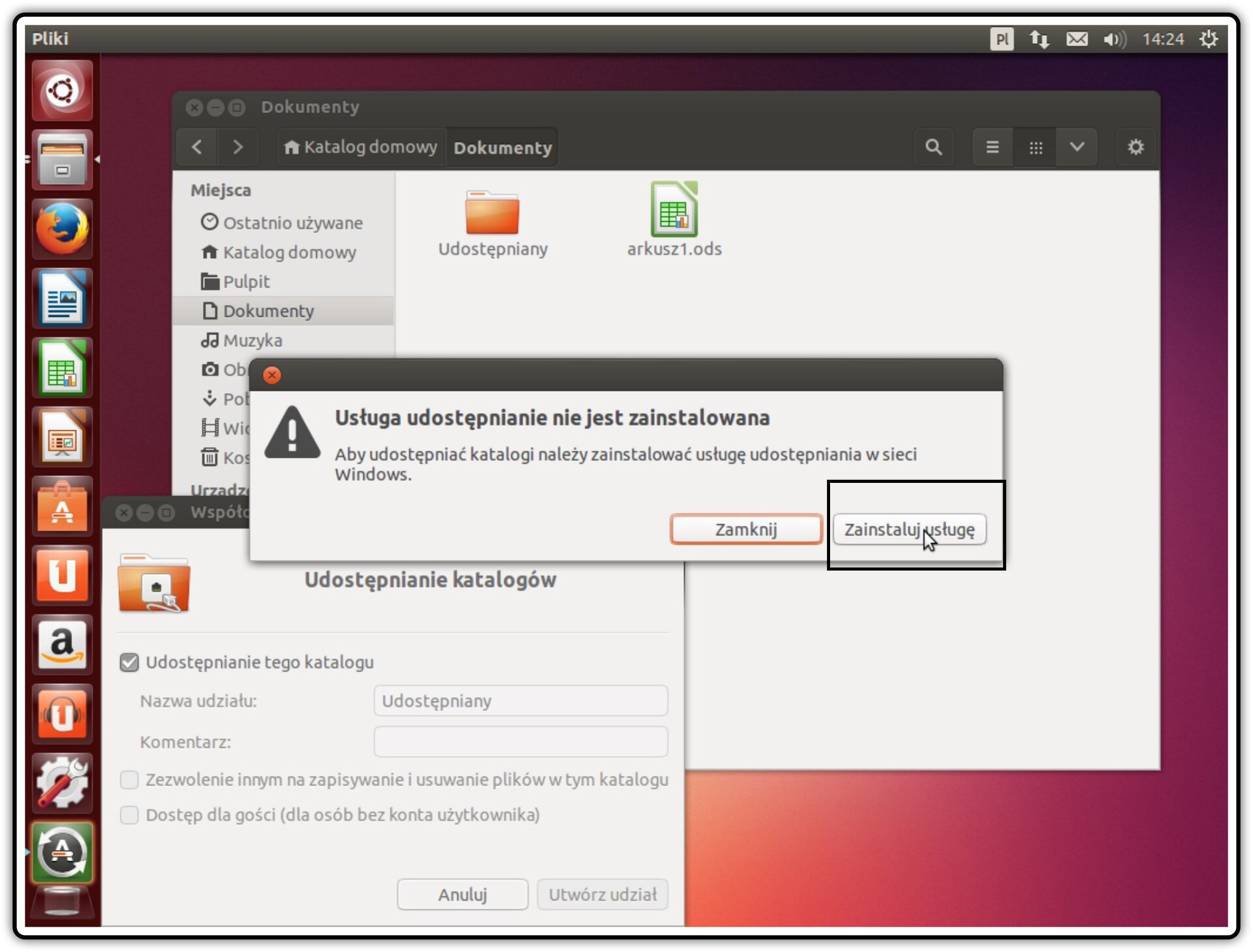 Ilustracja przedstawiająca: Krok 3 udostępniania zasobów w systemie Linux Ubuntu