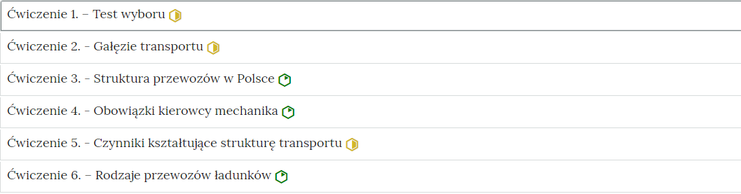 Przykładowy widok zakładek z zadaniami