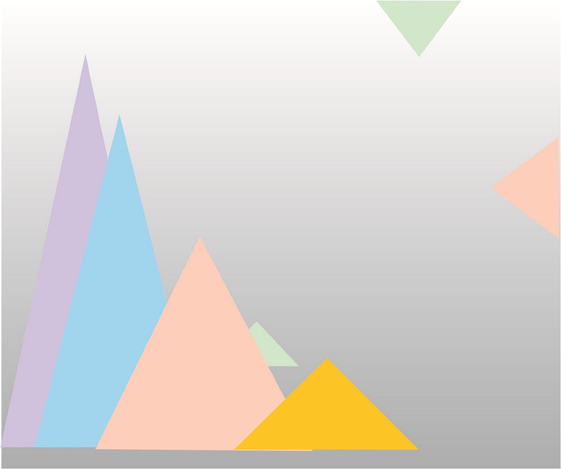 Ilustracja przedstawia grafikę ukazującą wagę kolorów ciepłych i chłodnych w obrazie. Na dole, po lewej stronie znajdują się cztery, ułożone jeden za drugim trójkąty. Żółty najmniejszy, znajduje się z przodu. Za nim znajdują się kolejno różowy, błękitny oraz fioletowy. Każdy kolejny trójkąt jest większy od poprzedniego. Za tą grupą figur, w głębi kompozycji umieszczony został zielony, mały trójkącik, którego fragment wystaje zza różowego trójkąta. W górnym prawym rogu umieszczone zostały kolejne dwa małe trójkąciki. U góry, styka się szerszym bokiem z górną krawędzią kompozycji zielony trójkącik. Obok, szerszym bokiem przylega do prawej krawędzi obrazu różowy trójkącik. Figury znajdują się na szarym tle, które rozjaśnia się u góry grafiki.
