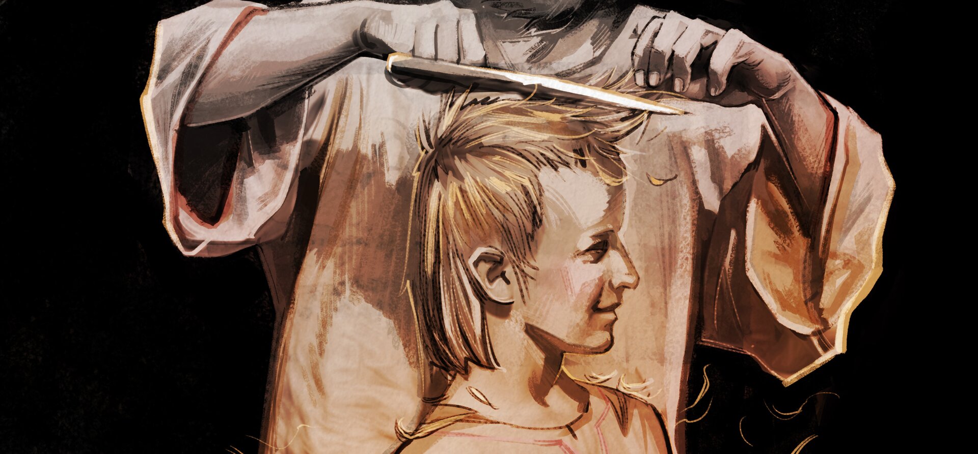 Rysunek przedstawiający pierwsze strzyżenie Siemowita.