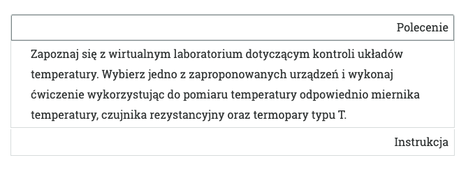 Przykładowy widok rozwiniętej zakładki z poleceniem.